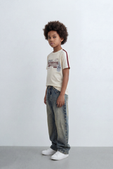 Boy's Graphic T-Shirt Contrast Shoulder Tape Casual Style
