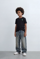 Boy's Dino Embroidery T-Shirt Soft Cotton Slim Fit Casual Style