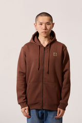 Men’s Full Zip Hoodie in brown with split kangaroo pocket and relaxed fit by tomato store.