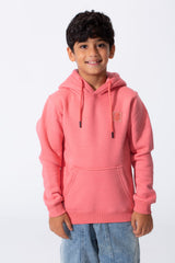 Standard Slim Fit Boy's Hoodie Melton in salmon pink with a front pocket by tomato store.