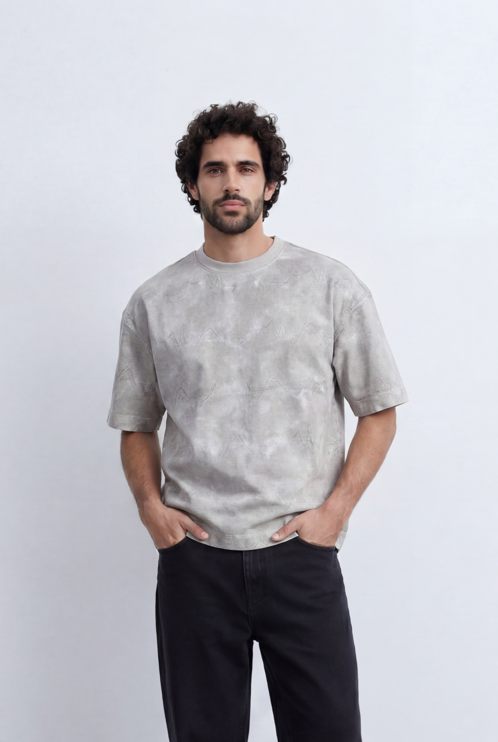Men’s Washed Graphic T-Shirt with Tonal Abstract Pattern in beige by tomato store.