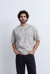 Men’s Washed Graphic T-Shirt with Tonal Abstract Pattern in beige by tomato store.