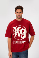Men's oversized wine red cotton t-shirt with white CK9 dual print graphic from tomato store.