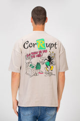 Men’s Oversized Graphic T-Shirt Cartoon Drip Logo Detail