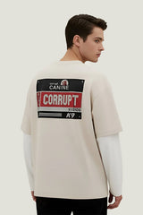 Men’s Label Graphic T-Shirt Layered Sleeve Look Oversized