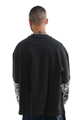 Men’s T-Shirt Double Sleeve Oversized Distressed Lettering Graphic