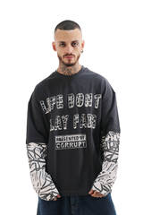 Men’s T-Shirt Double Sleeve Oversized Distressed Lettering Graphic