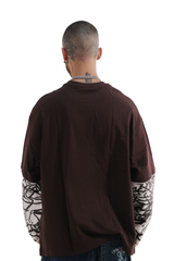 Men’s T-Shirt Double Sleeve Oversized Distressed Lettering Graphic