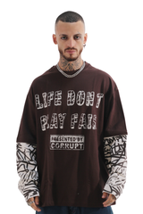 Men’s T-Shirt Double Sleeve Oversized Distressed Lettering Graphic