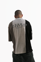 Men’s Split Panel T-Shirt Color Block Design Mixed Look Oversized
