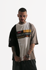 Men’s Split Panel T-Shirt Color Block Design Mixed Look Oversized