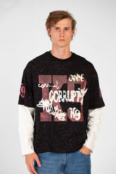 Men’s Washed Layer T-Shirt Speckled Fade Texture Oversized