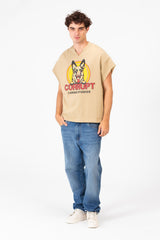 Men’s Graphic Street Raw Cut Sleeves Bold Dog Print T-Shirt