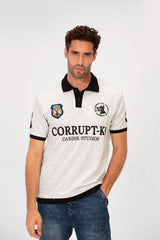 Men’s Sport Polo T-Shirt Collar Detail Embroidered Chest Badges