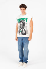 Men’s Metal Rivet Neck Detail Bold Front Graphic Kid T-Shirt