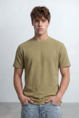 Men’s Fine Ribbed Surface Detail Basic Feel T-Shirt