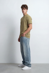 Men’s Fine Ribbed Surface Detail Basic Feel T-Shirt