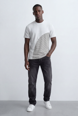 Men’s Textured Panel T-Shirt Contrast Stripe Detail Modern