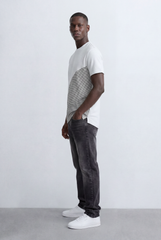 Men’s Textured Panel T-Shirt Contrast Stripe Detail Modern