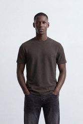 Men’s Textured Panel T-Shirt Contrast Stripe Detail Modern