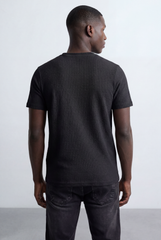 Men’s Structured Knit T-Shirt Grid Texture Surface
