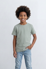 Boy's Textured Stripe T-Shirt Round Basic