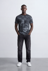 Men’s Acid Wash T-Shirt Crack Texture Print Slim Fit
