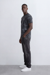 Men’s Acid Wash T-Shirt Crack Texture Print Slim Fit