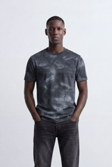 Men’s Acid Wash T-Shirt Crack Texture Print Slim Fit