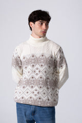 Pattern Knit Men Sweater High Neck