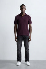 Tomatos Men's Textured Knit Polo Shirt | Open Collar Tee