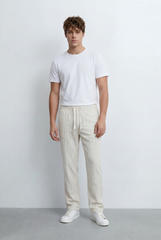 Tomatos Men's Straight-Leg Linen Pants | Drawstring Trousers