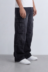 Men's Cargo Jeans Utility Pocket Details Pants