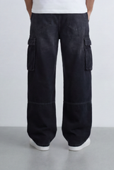 Men's Cargo Jeans Utility Pocket Details Pants