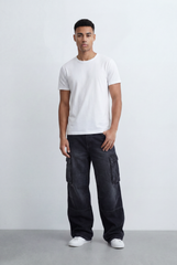 Men's Cargo Jeans Utility Pocket Details Pants
