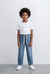 Boy's Drawstring Denim Jeans Elastic Waist Pants