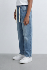 Boy's Drawstring Denim Jeans Elastic Waist Pants