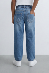 Boy's Drawstring Denim Jeans Elastic Waist Pants