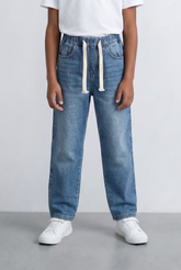 Boy's Drawstring Denim Jeans Elastic Waist Pants