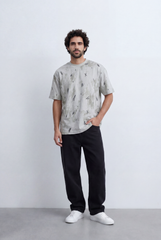 Men’s Abstract Wash T-Shirt Scribble Print Detail