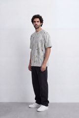 Men’s Abstract Wash T-Shirt Scribble Print Detail