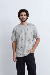 Men’s Abstract Wash T-Shirt Scribble Print Detail