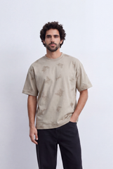 Men’s All Over Embroidery T-Shirt Tonal Artwork Detail