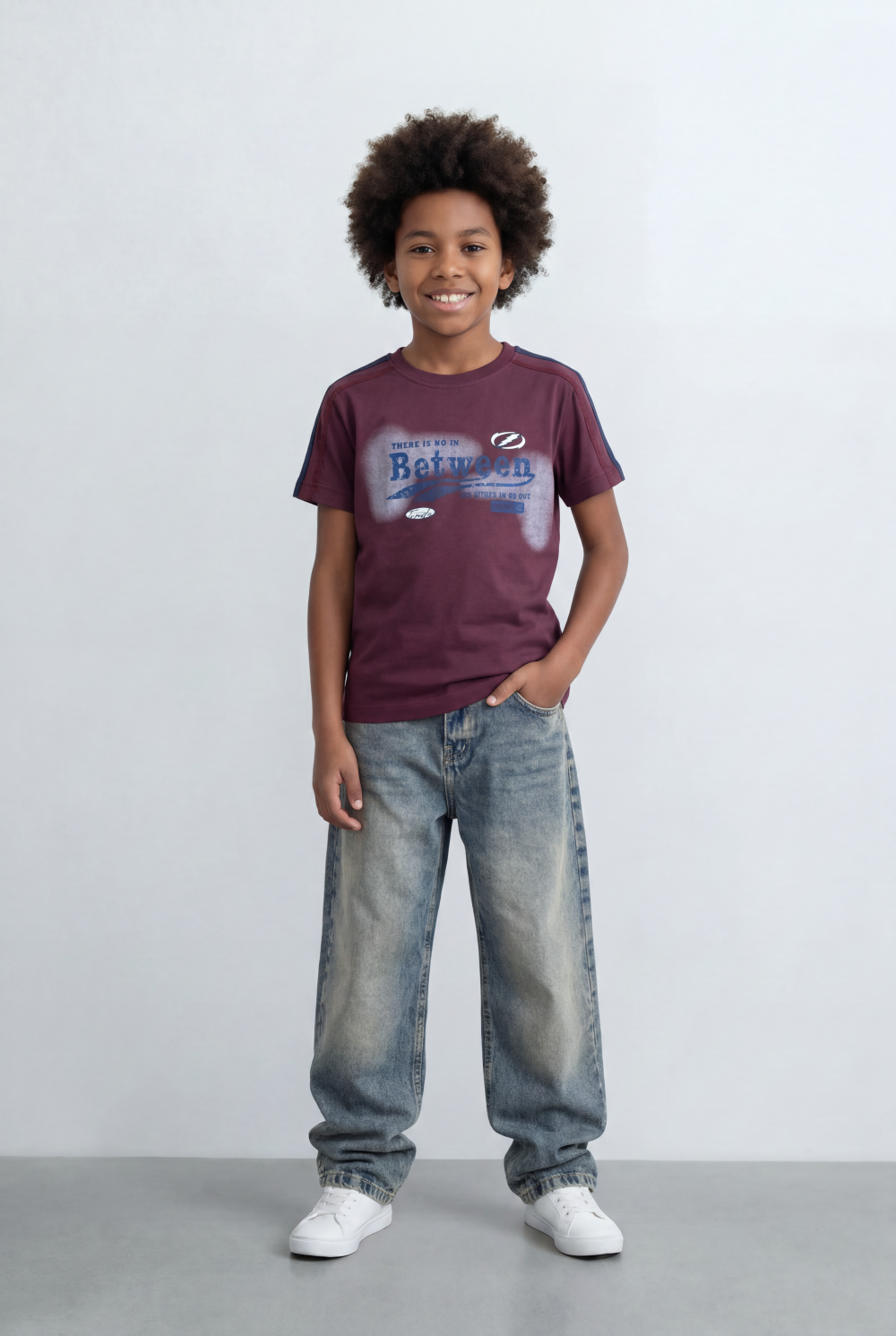 Boy's Graphic T-Shirt Contrast Shoulder Tape Casual Style