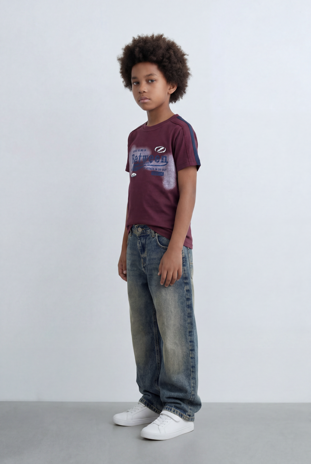 Boy's Graphic T-Shirt Contrast Shoulder Tape Casual Style