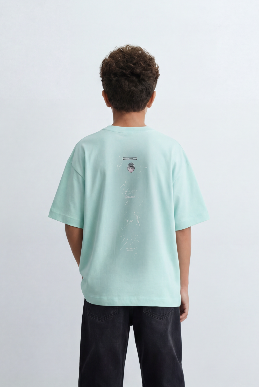Boy's Back Graphic T-Shirt Artistic Vertical Print