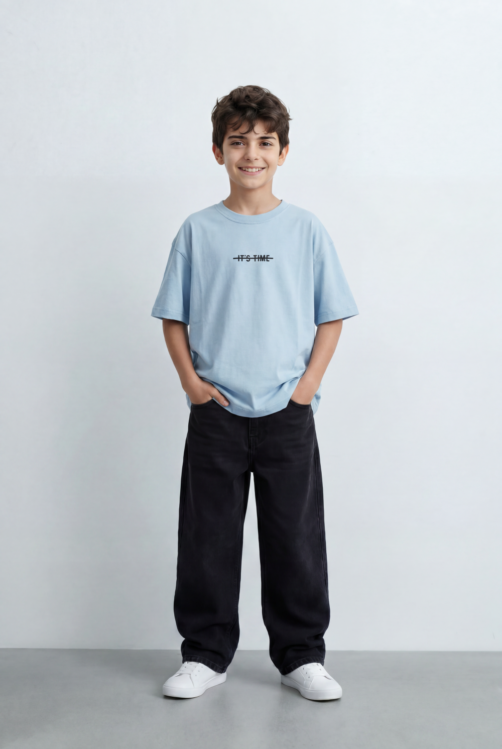 Boy's Oversized Graphic T-Shirt It’s Time Front Print