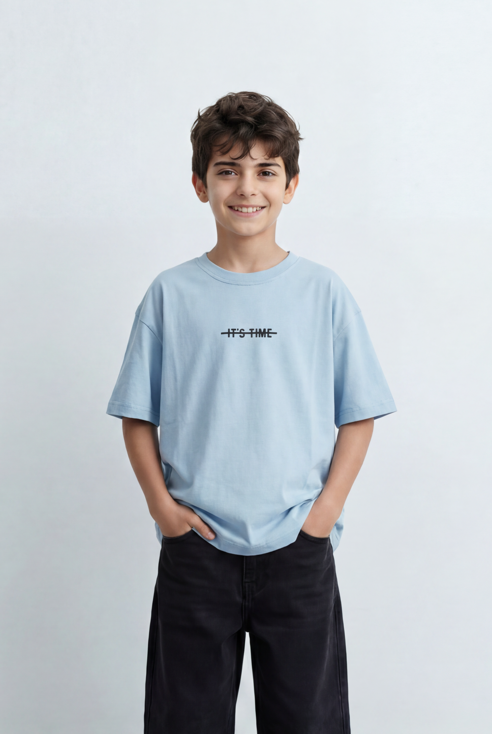 Boy's Oversized Graphic T-Shirt It’s Time Front Print