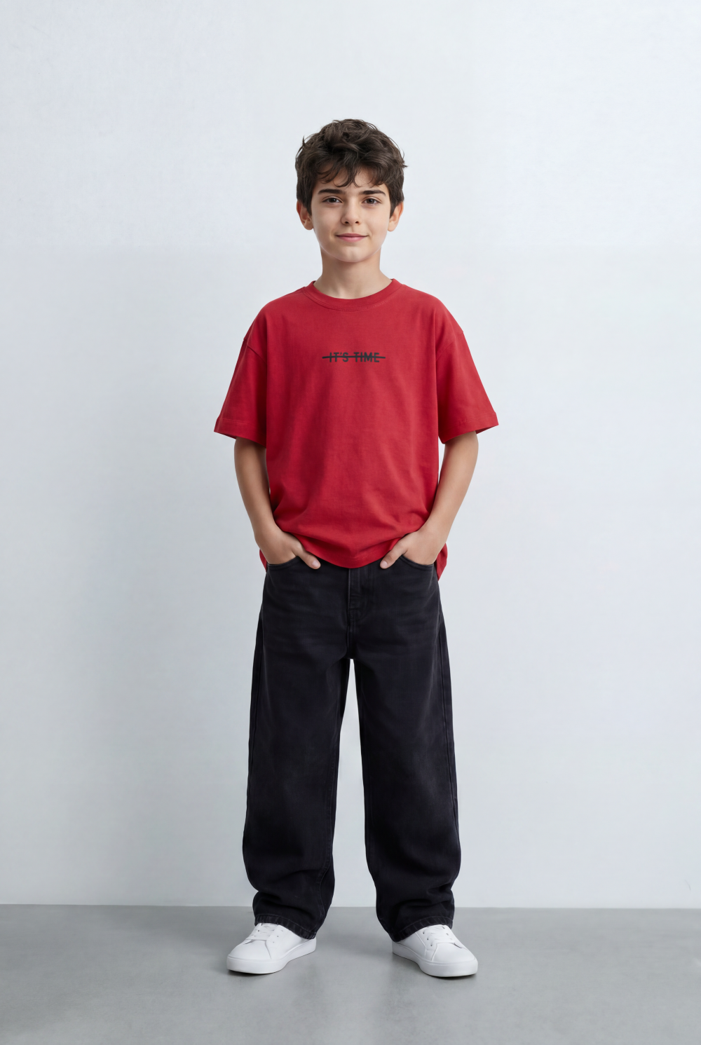 Boy's Oversized Graphic T-Shirt It’s Time Front Print