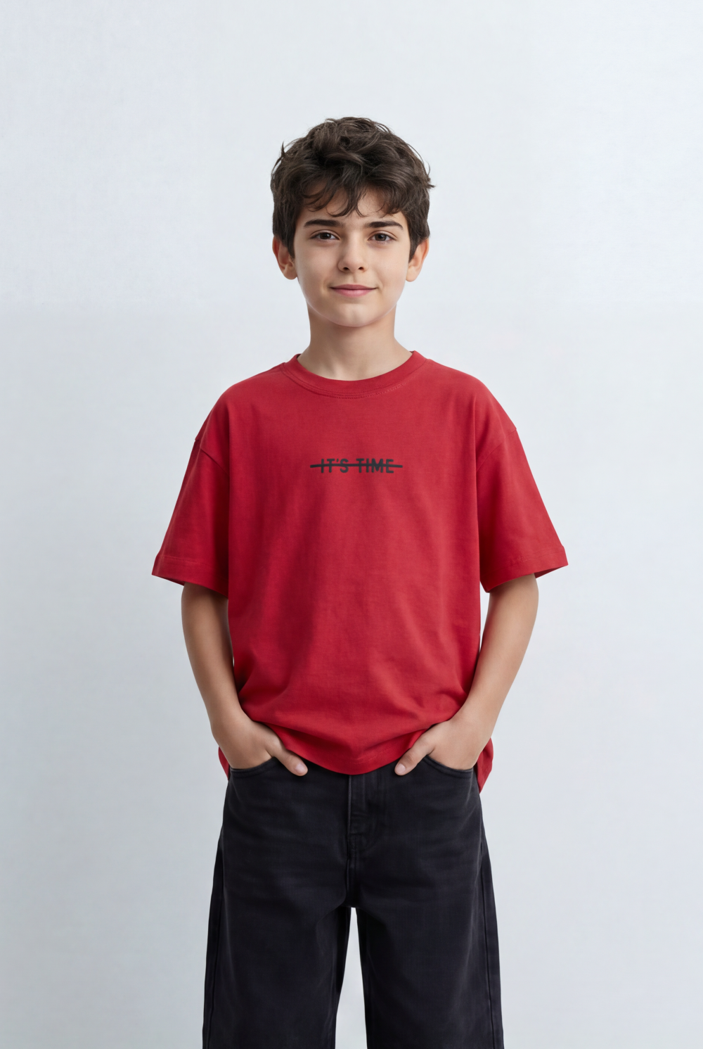 Boy's Oversized Graphic T-Shirt It’s Time Front Print